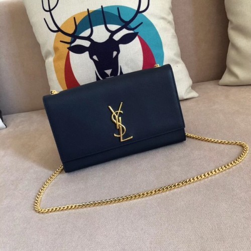 SAINT LAURENT Borsa a tracolla Monogram Kate media in pelle martellata 354021 blu scuro