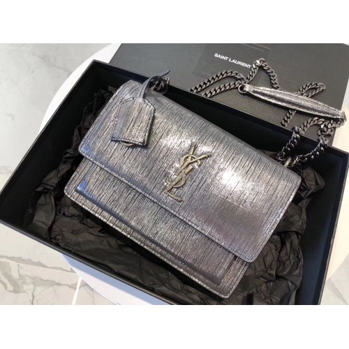 Borsa a tracolla SAINT LAURENT Monogram Sunset media Silver Wire 442906 Argento