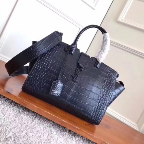 SAINT LAURENT NANO SAC DE JOUR SOUPLE Borsa tote pelle stampata coccodrillo 3807 nero