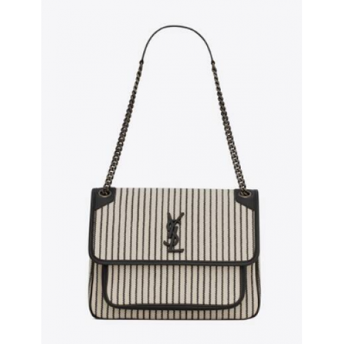 SAINT LAURENT BORSA NIKI MEDIA CON CATENA IN CANVAS 633150 CREMA ET NOIR