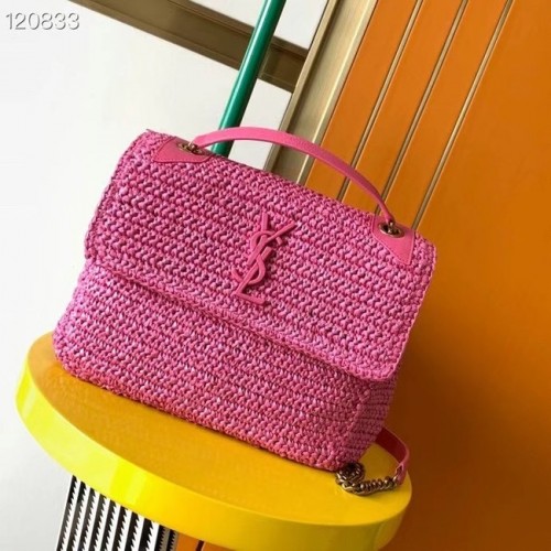 SAINT LAURENT BORSA NIKI MEDIA CON CATENA IN RAFIA 498894 Prugna