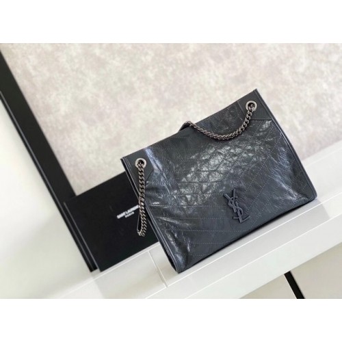SAINT LAURENT BORSA SHOPPING NIKI MEDIUM IN PELLE VINTAGE STRISCIATA 5814 grigio scuro