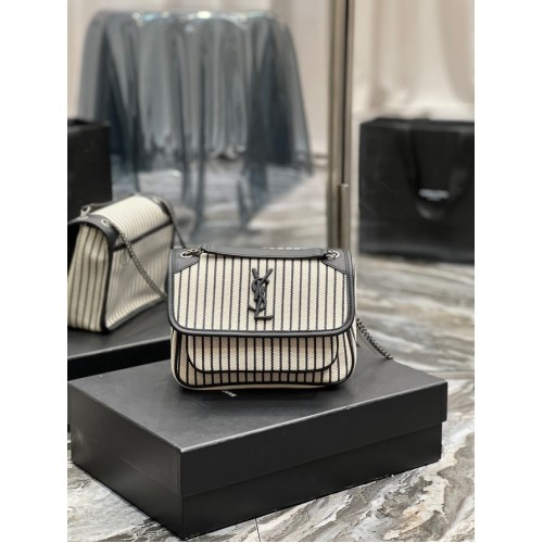 SAINT LAURENT BORSA PICCOLA NIKI CON CATENA IN CANVAS 633151 CREMA ET NOIR