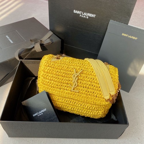 SAINT LAURENT BORSA PICCOLA NIKI CON CATENA IN RAFIA 498892 GIALLO
