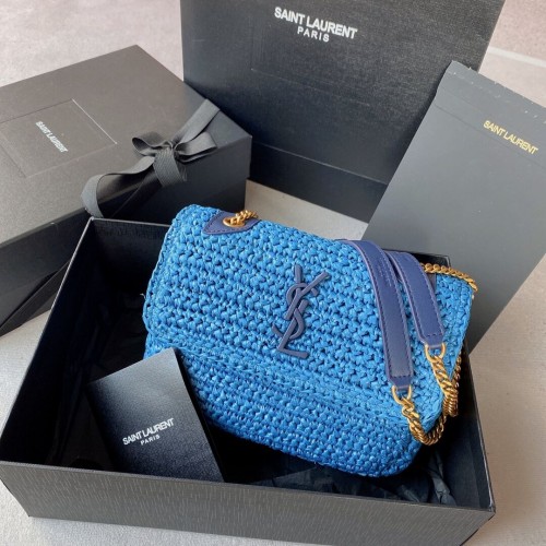 BORSA SAINT LAURENT NIKI PICCOLA A CATENA IN RAFIA 498892 blu