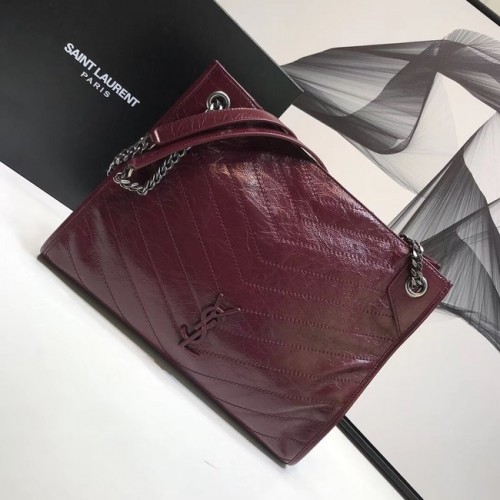 SAINT LAURENT BORSA SHOPPING NIKI MEDIA IN PELLE VINTAGE Stropicciata 5814 Bordeaux