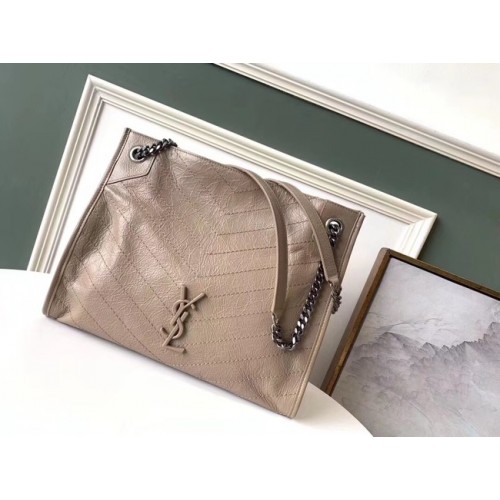 SAINT LAURENT BORSA SHOPPING NIKI MEDIA IN PELLE VINTAGE Stropicciata 5814 Castagna