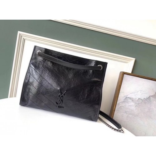 SAINT LAURENT BORSA SHOPPING NIKI MEDIA IN PELLE VINTAGE Stropicciata 5814 nero