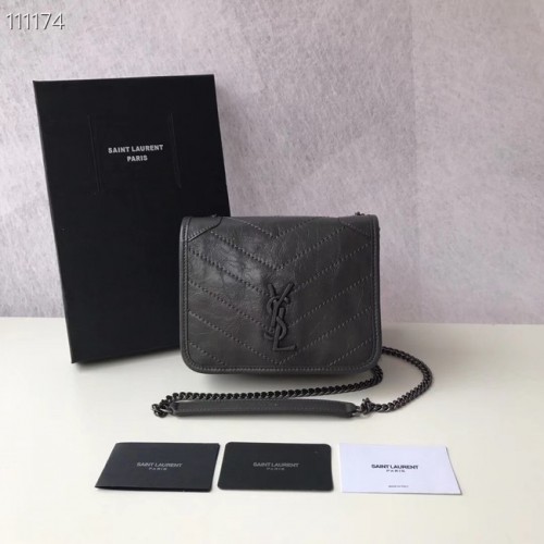 SAINT LAURENT Borsa a tracolla Niki Mini in pelle 03743 grigio scuro