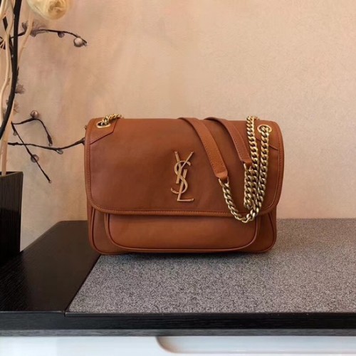 SAINT LAURENT Borsa a spalla Niki monogram media in pelle 504865 Cammello