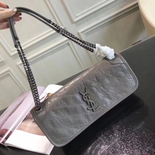 SAINT LAURENT Borsa a spalla Niki monogram piccola in pelle 504866 grigia