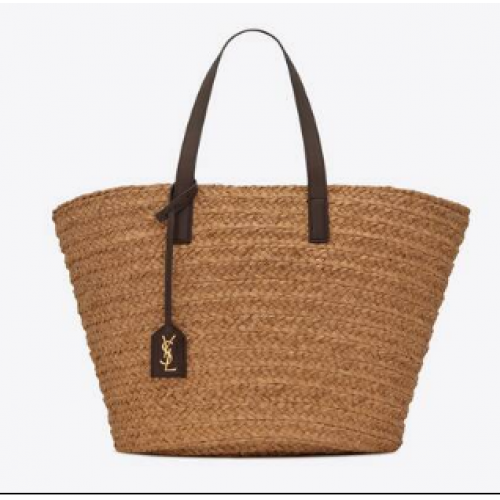 SAINT LAURENT BORSA PANIER MEDIA IN RAFIA 693242 AVORIO
