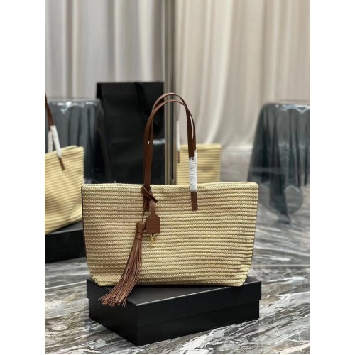 SAINT LAURENT BORSA PANIER MEDIA IN RAFIA Y811502 TORTORA