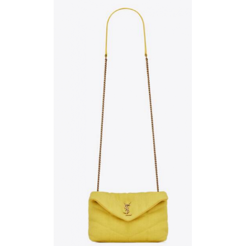 BORSA SAINT LAURENT PUFFER TOY IN CANVAS E PELLE LISCIA 620333 JAUNE CITRON