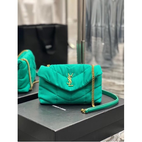 BORSA SAINT LAURENT PUFFER TOY IN CANVAS E PELLE LISCIA 620333 verde