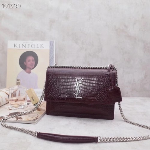 SAINT LAURENT Borsa a tracolla Sunset in pelle stampa coccodrillo 442906 Bordeaux