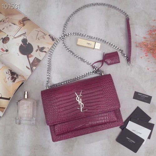 SAINT LAURENT Borsa a tracolla Sunset in pelle stampa coccodrillo 442906 rosa