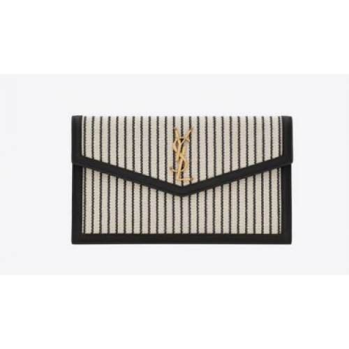 SAINT LAURENT POUCH UPTOWN IN CANVAS E PELLE LISCIA 565739 CREMA ET NOIR