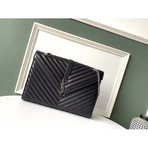 SAINT LAURENT borsa a spalla in pelle 392745 finiture in tonalità nero e argento