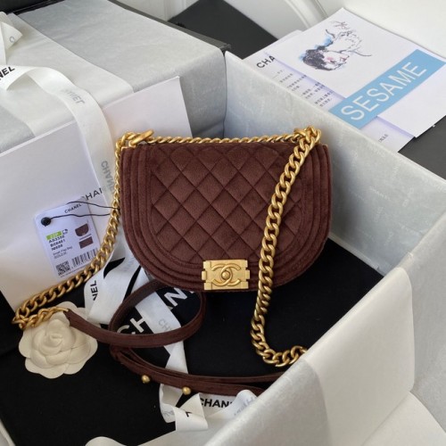 BORSA MESSENGER CHANEL RAGAZZO PICCOLA AS3350 Caffè