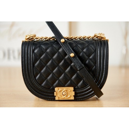 BORSA MESSENGER CHANEL BAMBINO PICCOLA Pelle di vitello granulata Metallo effetto dorato AS3350 nero