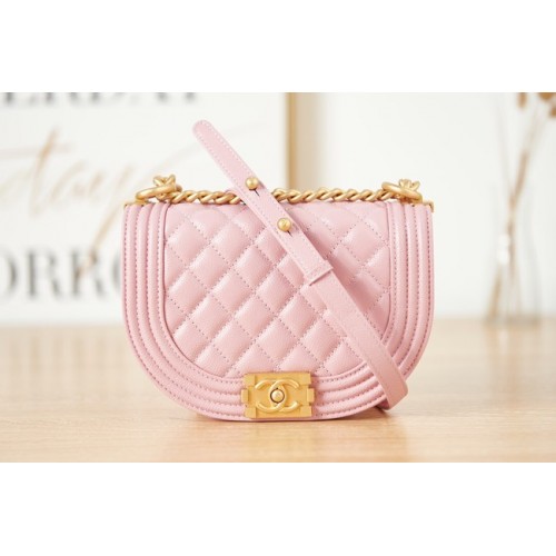 BORSA MESSENGER CHANEL BAMBINO PICCOLA Pelle di vitello granulata Metallo color oro AS3350 rosa