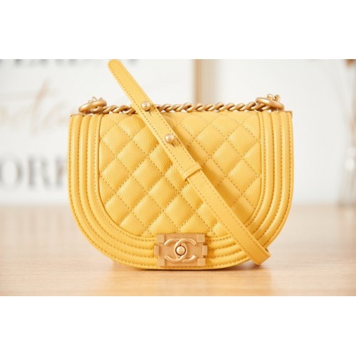 BORSA MESSENGER CHANEL BAMBINO PICCOLA Pelle di vitello granulata Metallo effetto dorato AS3350 giallo
