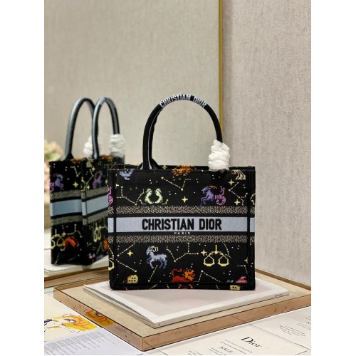 BORSA TOTE DIOR BOOK PICCOLA Ricamo Dior Pixel Zodiac multicolore nero M1265ZRTY