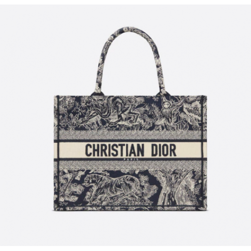 BORSA PORTA LIBRO DIOR PICCOLA Toile de Jouy blu Ricamo inverso M1296Z