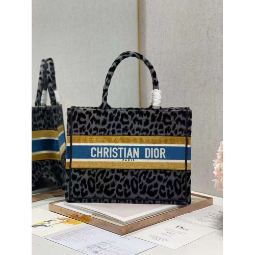 PICCOLA BORSA DIOR BOOK Ricamo C1287-4 Stampa leopardo nero&grigio