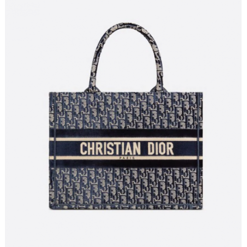 BORSA A LIBRO DIOR PICCOLA velluto ricamato Dior Oblique blu M1287Z