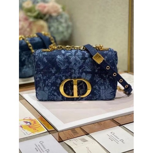 BORSA DIOR CARO PICCOLA Blu Dior Flowers Cannage Denim M9243UJ