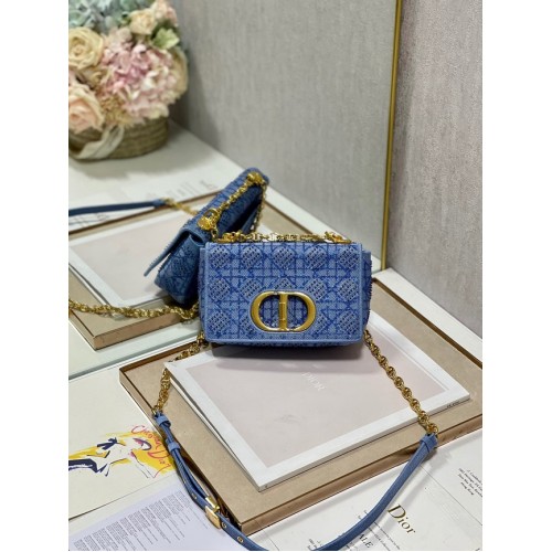 BORSA CARO DIOR PICCOLA Ricami Macrocannage Tweed M9241 BLU