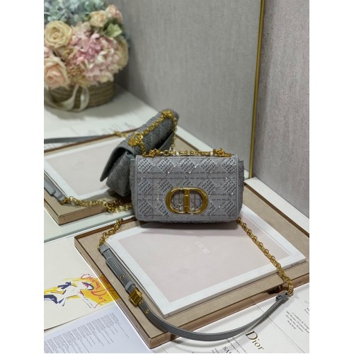BORSA CARO DIOR PICCOLA Ricamo Macrocannage Tweed M9241 GRIGIO