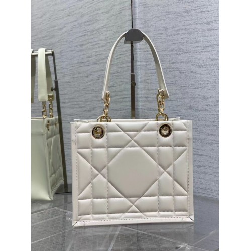 BORSA TOTE DIOR ESSENTIAL PICCOLA Nocciola Archicannage Pelle di vitello M87211 BIANCO