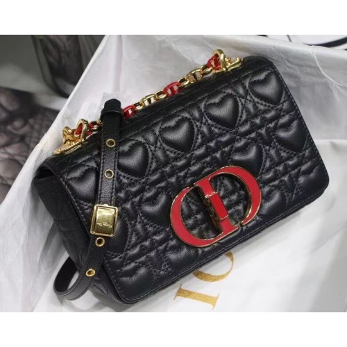 PICCOLA BORSA DIORAMOUR DIOR CARO Pelle di vitello Cannage con motivo a cuore M9241WN NERO