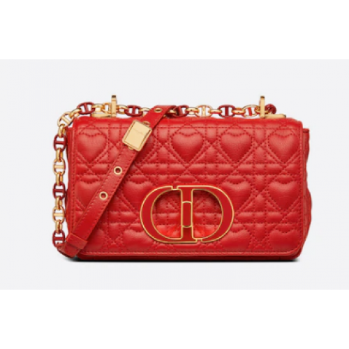 BORSA DIORAMOUR DIOR CARO PICCOLA Pelle di vitello Cannage con motivo a cuore M9241WN ROSSO