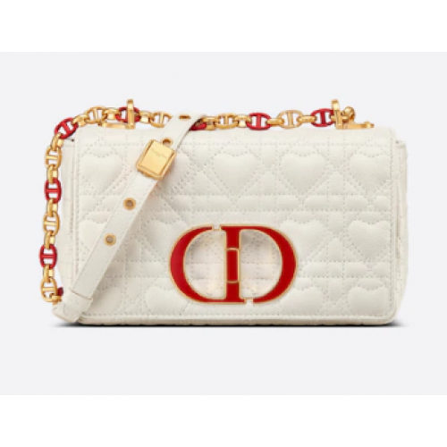 PICCOLA DIORAMOUR DIOR CARO BAG Pelle di vitello Latte Cannage con motivo a cuore M9241WN