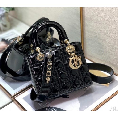 BORSA LADY DIOR PICCOLA Pelle di vitello verniciata nera M0531 Nera