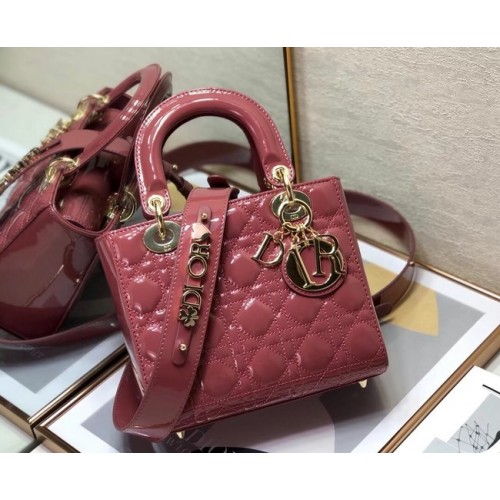 BORSA LADY DIOR PICCOLA Pelle di vitello vernice rosa M0531 Rosa