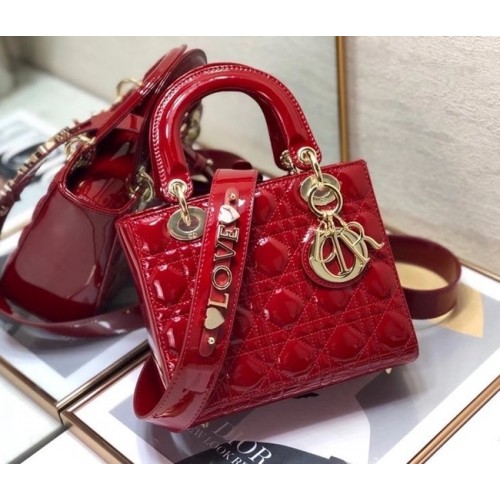 BORSA LADY DIOR PICCOLA Pelle di vitello verniciata rossa M0531 Rossa