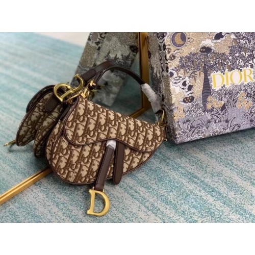 BORSA DA SELLA PICCOLA Dior Oblique Ricamata M1296ZW Marrone