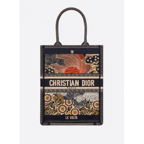 BORSA SUN VERTICALE DIOR BOOK TOTE TAROCCHI IN TELA RICAMATA M1272Z-1