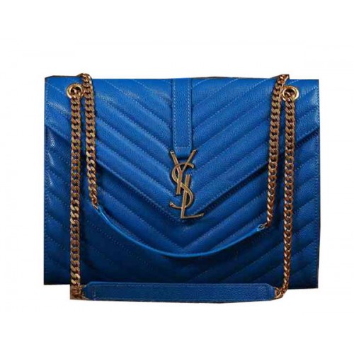 Borsa con patta modello Saint Laurent Classic Monogramme Cannage Y5480 blu