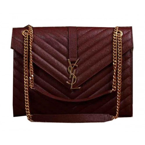 Saint Laurent Classic Monogramme Borsa con patta modello Cannage Y5480 Borgogna