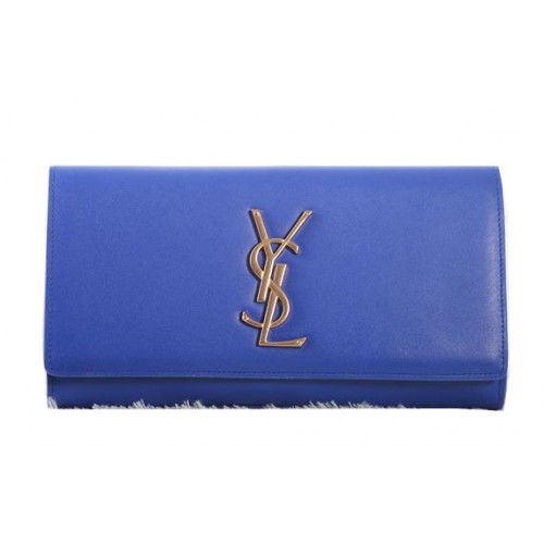 Pochette Saint Laurent Classic Monogramme Pelle Originale Y5486 Blu