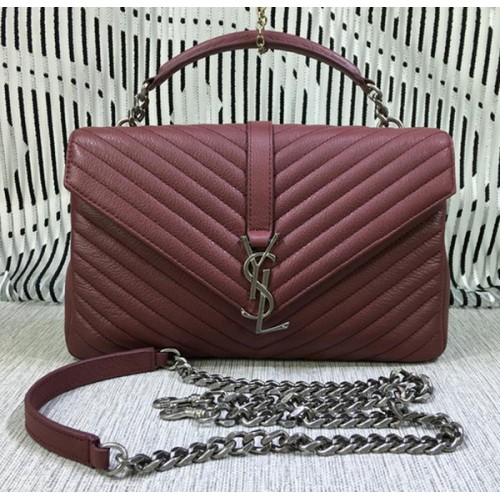 Saint Laurent Classic Monogramme Borsa con patta in pelle di capra Y392737 Bordeaux