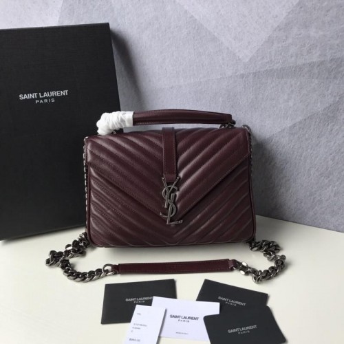 Saint Laurent Classic Monogramme Borsa con patta in pelle di capra originale Y392738 Bordeaux
