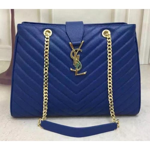 Borsa in pelle modello Cabas Cannage grande Saint Laurent Y26584 blu