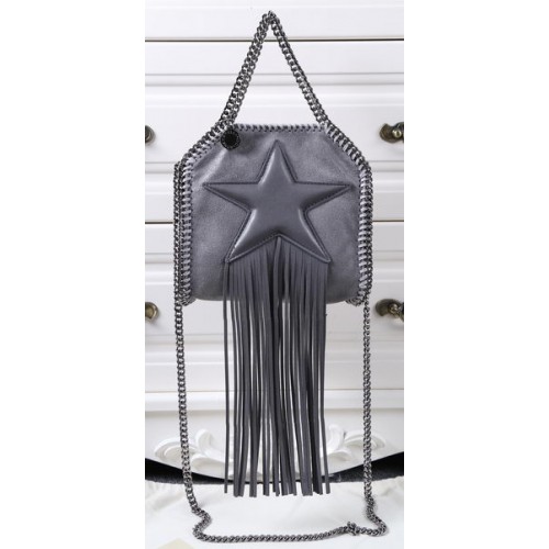 Stella McCartney Mini borsa tote con stella con frange Falabella SM8855 grigio scuro
